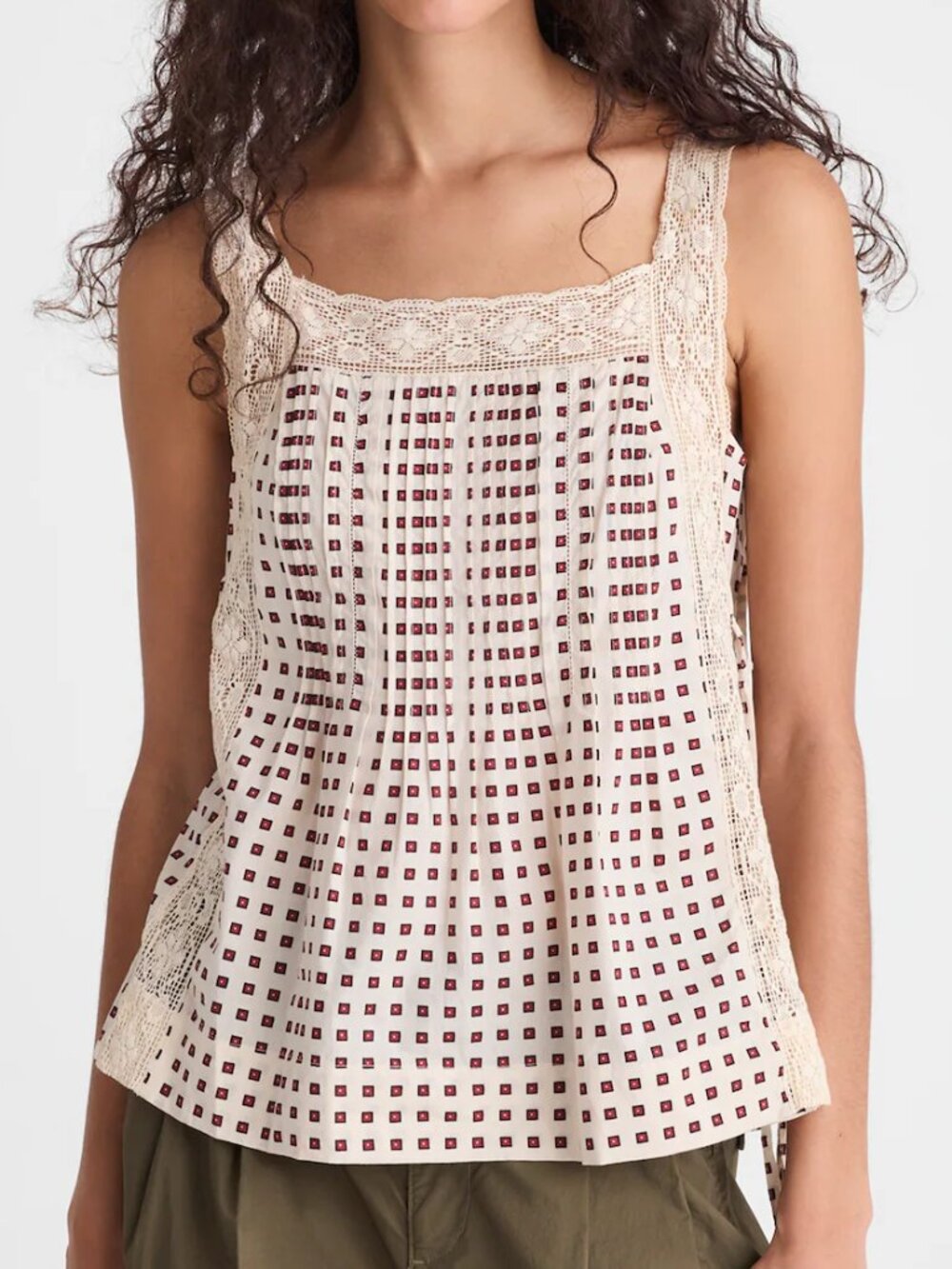 Madewell Sophie Cotton Delicate Lace Side Ties Sleeveless Top Ivory Dot XL NWT